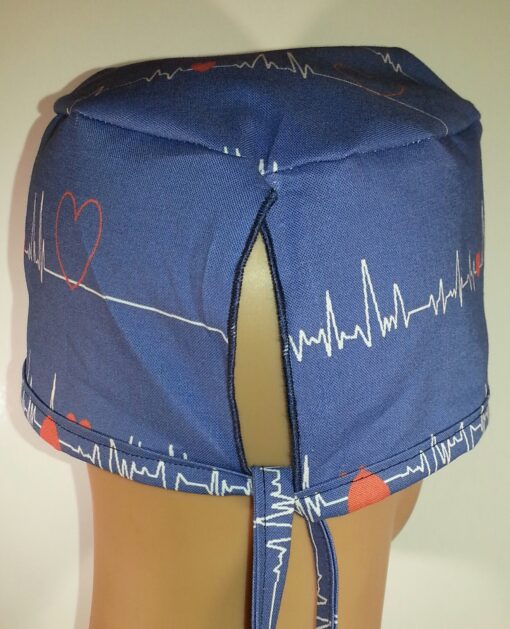 Surgical Scrub Hat Tie in Back EKG Blue - Image 2