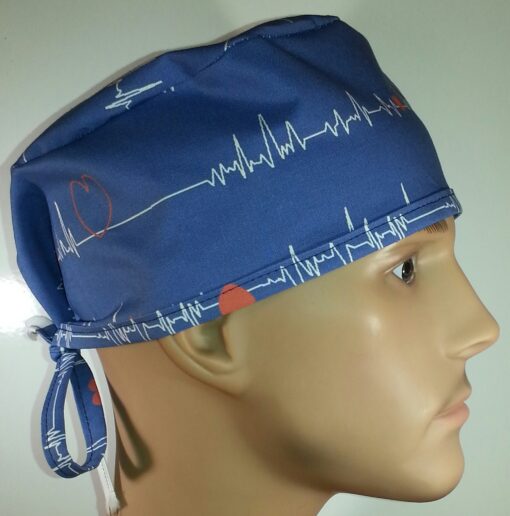 Surgical Scrub Hat Tie in Back EKG Blue - Image 3