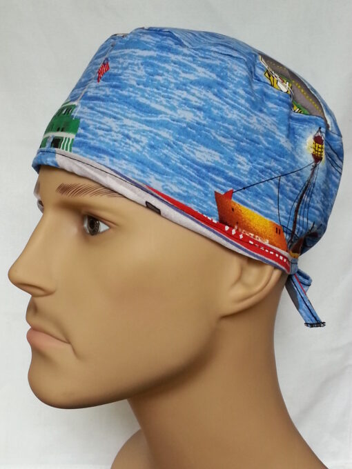 Surgical Scrub Hat Tie in Back McDreamy Ships Boats - Image 2