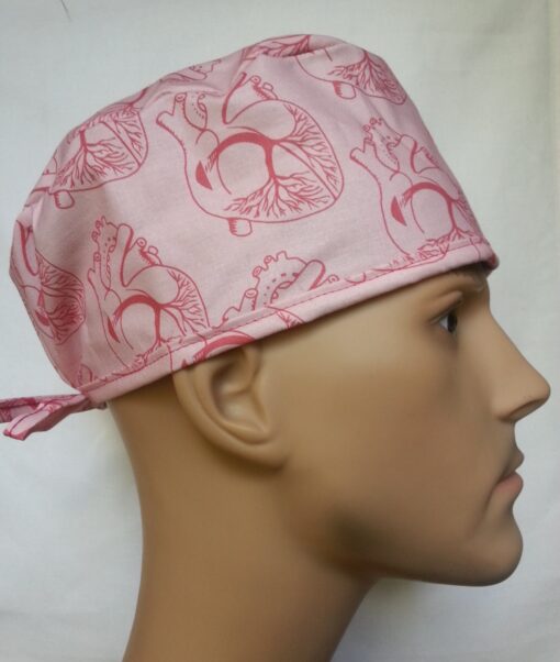 Surgical Scrub Hat Tie in Back Anatomic Heart Pink - Image 2