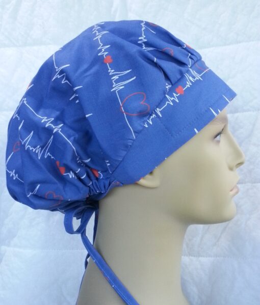 Surgical Scrub Hat Banded Bouffant EKG Blue