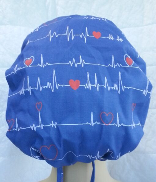 Surgical Scrub Hat Banded Bouffant EKG Blue - Image 2