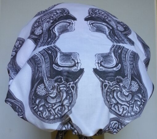 Surgical Scrub Hat Banded Bouffant Brain Black and White - Image 3