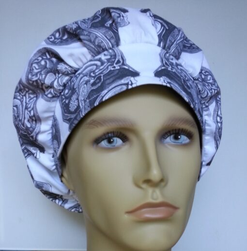 Surgical Scrub Hat Banded Bouffant Brain Black and White