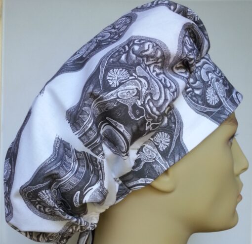 Surgical Scrub Hat Banded Bouffant Brain Black and White - Image 2