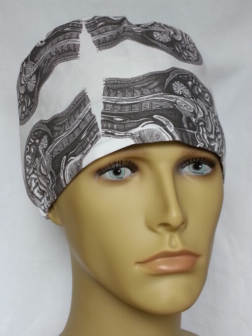 Surgical Scrub Hat Modified Pixie Hat Brain Black and White