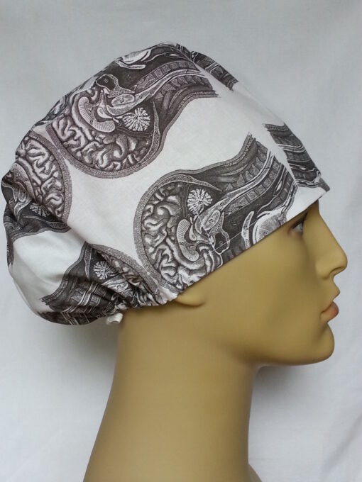 Surgical Scrub Hat Modified Pixie Hat Brain Black and White - Image 3