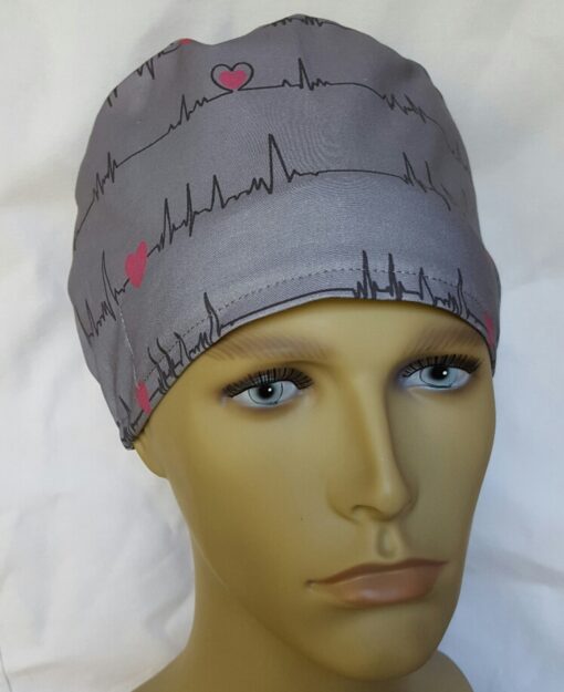 Surgical Scrub Hat Modified Pixie Hat EKG Grey