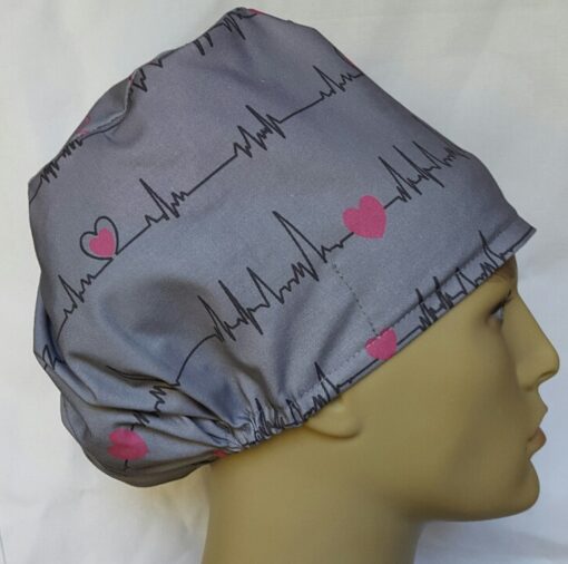 Surgical Scrub Hat Modified Pixie Hat EKG Grey - Image 2