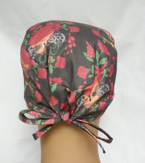 Surgical Scrub Hat Tie in Back Steampunk Anatomic Heart Black and Red - Image 2