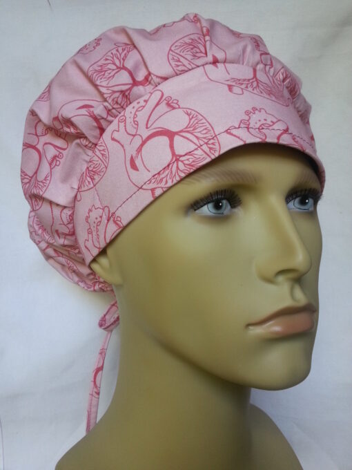 Surgical Scrub Hat Banded Bouffant Anatomic Heart Pink