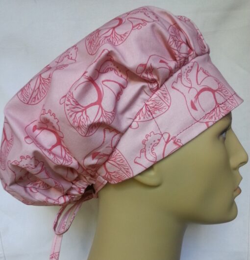 Surgical Scrub Hat Banded Bouffant Anatomic Heart Pink - Image 3