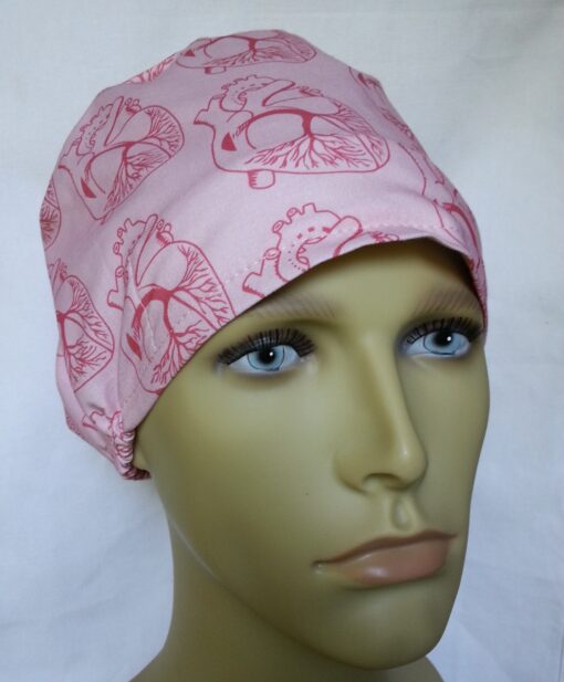 Surgical Scrub Hat Modified Pixie Hat Anatomic Heart Pink