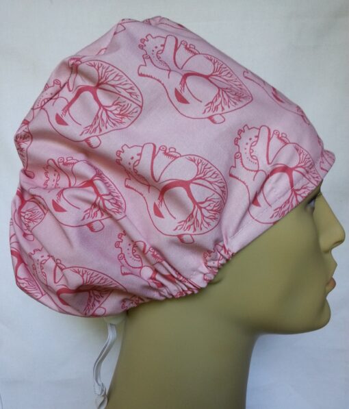 Surgical Scrub Hat Modified Pixie Hat Anatomic Heart Pink - Image 3