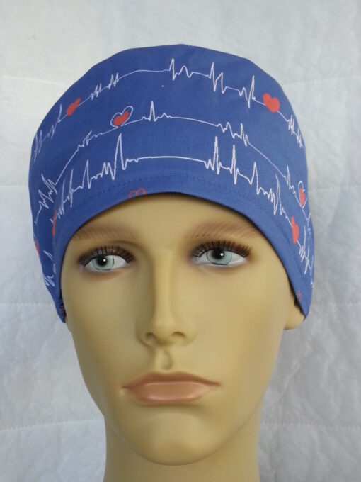 Surgical Scrub Hat Modified Pixie Hat EKG Blue