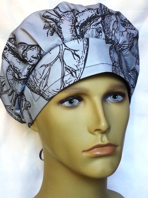 Surgical Scrub Hat Banded Bouffant Anatomic Heart Gray