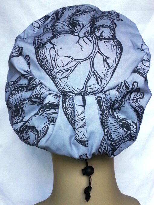 Surgical Scrub Hat Modified Pixie Hat Anatomic Heart Gray - Image 3