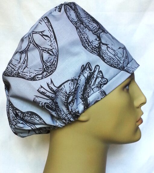 Surgical Scrub Hat Modified Pixie Hat Anatomic Heart Gray - Image 2