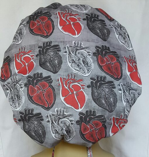 Surgical Scrub Hat Banded Bouffant Anatomic Heart Black, Red, and Gray - Image 2