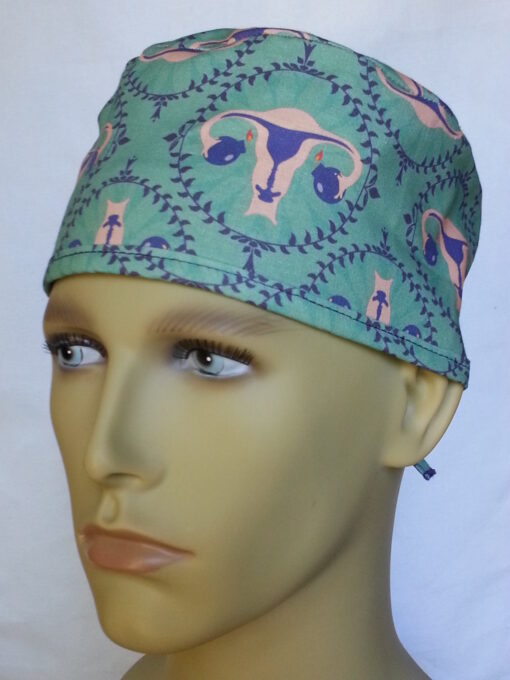 Surgical Scrub Hat Tie in Back Ovary Turquoise and Blue