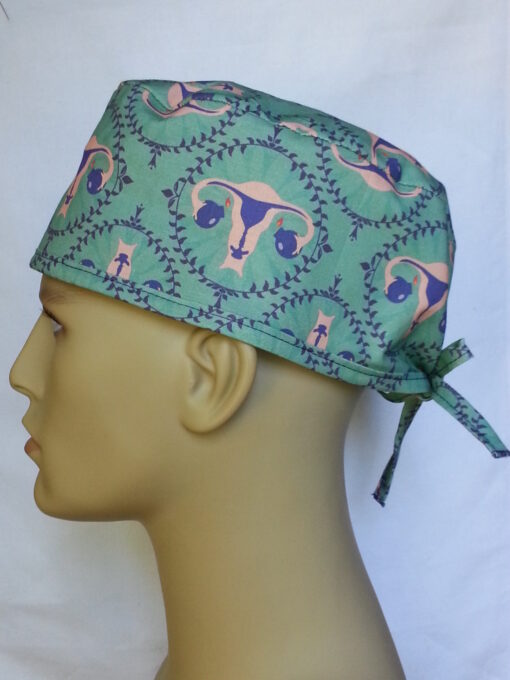 Surgical Scrub Hat Tie in Back Ovary Turquoise and Blue - Image 3