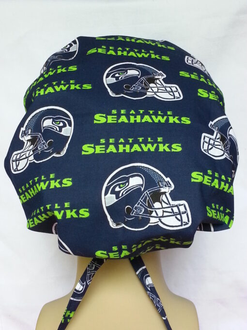 Surgical Scrub Hat Banded Bouffant Seahawks Blue, Green and White - Image 2