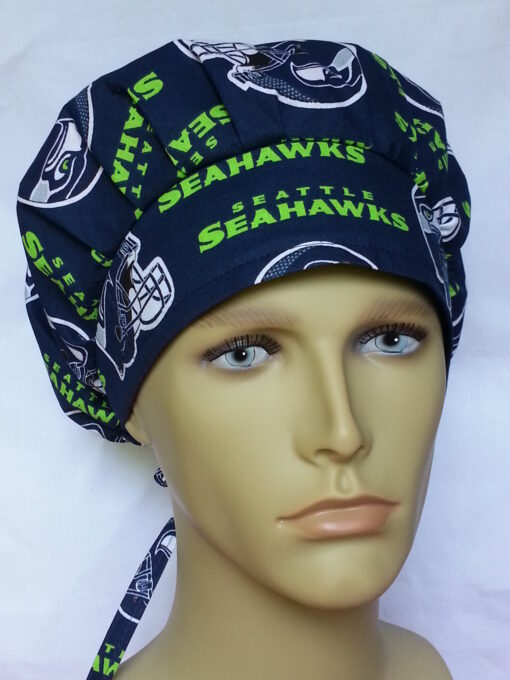 Surgical Scrub Hat Banded Bouffant Seahawks Blue, Green and White