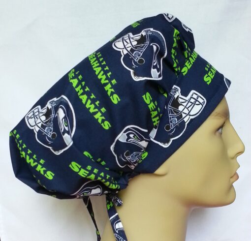 Surgical Scrub Hat Banded Bouffant Seahawks Blue, Green and White - Image 3