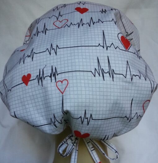 Surgical Scrub Hat Banded Bouffant EKG White - Image 2