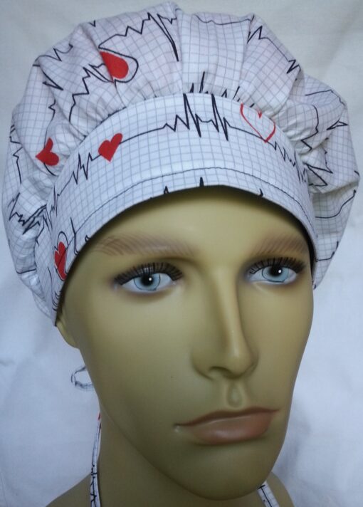 Surgical Scrub Hat Banded Bouffant EKG White