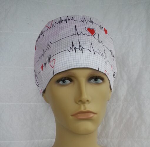 Surgical Scrub Hat Modified Pixie Hat EKG White