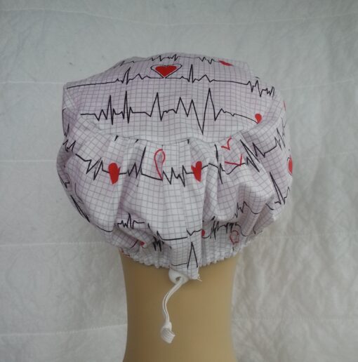 Surgical Scrub Hat Modified Pixie Hat EKG White - Image 3