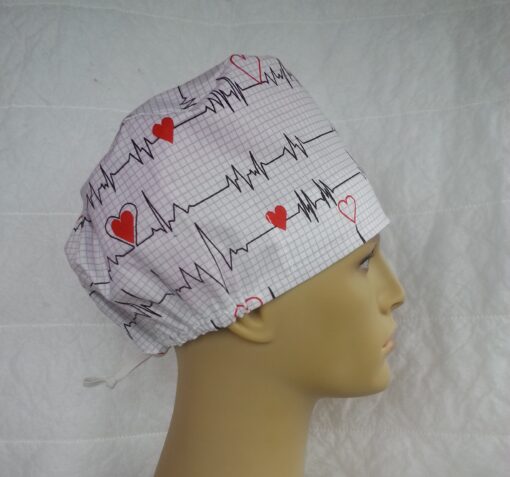 Surgical Scrub Hat Modified Pixie Hat EKG White - Image 4