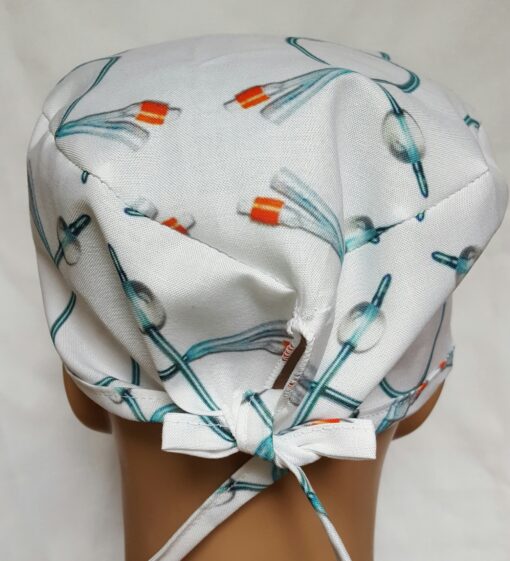 Surgical Scrub Hat Tie in Back Foley white, blue - Image 2