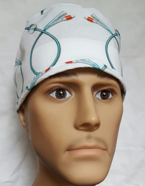 Surgical Scrub Hat Tie in Back Foley white, blue