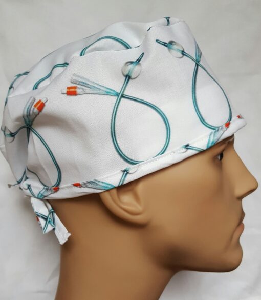 Surgical Scrub Hat Tie in Back Foley white, blue - Image 3