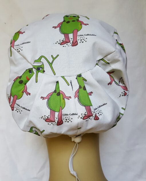 Surgical Scrub Hat Pixie Cord Lock Gilda Gallbladder White and Green - Image 3