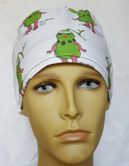 Surgical Scrub Hat Pixie Cord Lock Gilda Gallbladder White and Green