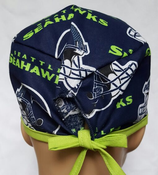 Surgical Scrub Hat Tie in Back Seahawks Blue, Green and White - Image 2