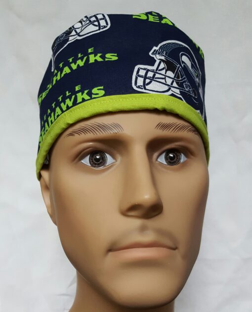 Surgical Scrub Hat Tie in Back Seahawks Blue, Green and White