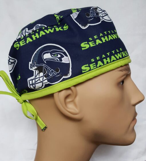 Surgical Scrub Hat Tie in Back Seahawks Blue, Green and White - Image 3