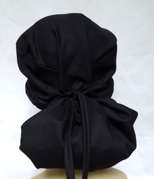 Surgical Scrub Hat Ponytail Style Solid Color Black - Image 2