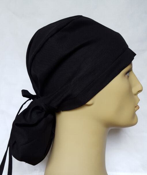 Surgical Scrub Hat Ponytail Style Solid Color Black