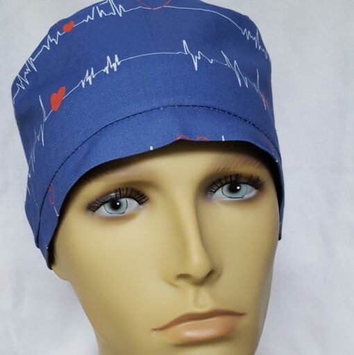 Surgical Scrub Hat Ponytail, EKG Blue - Image 2